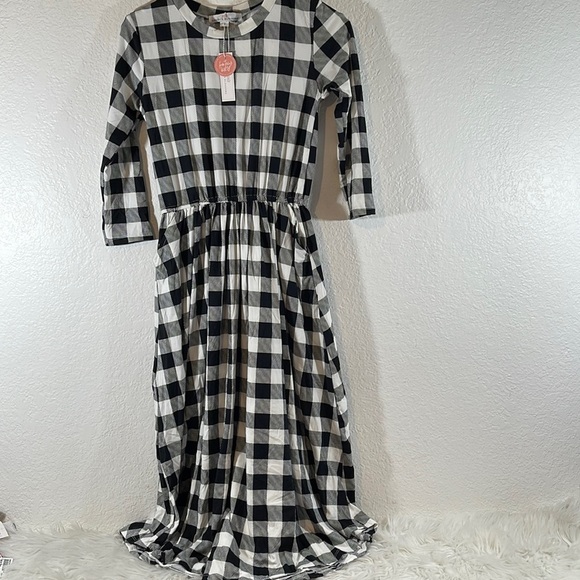 Bailey’s Blossoms Black & White Gingham Check, Pockets On Front Dress Small NWT - Picture 1 of 9